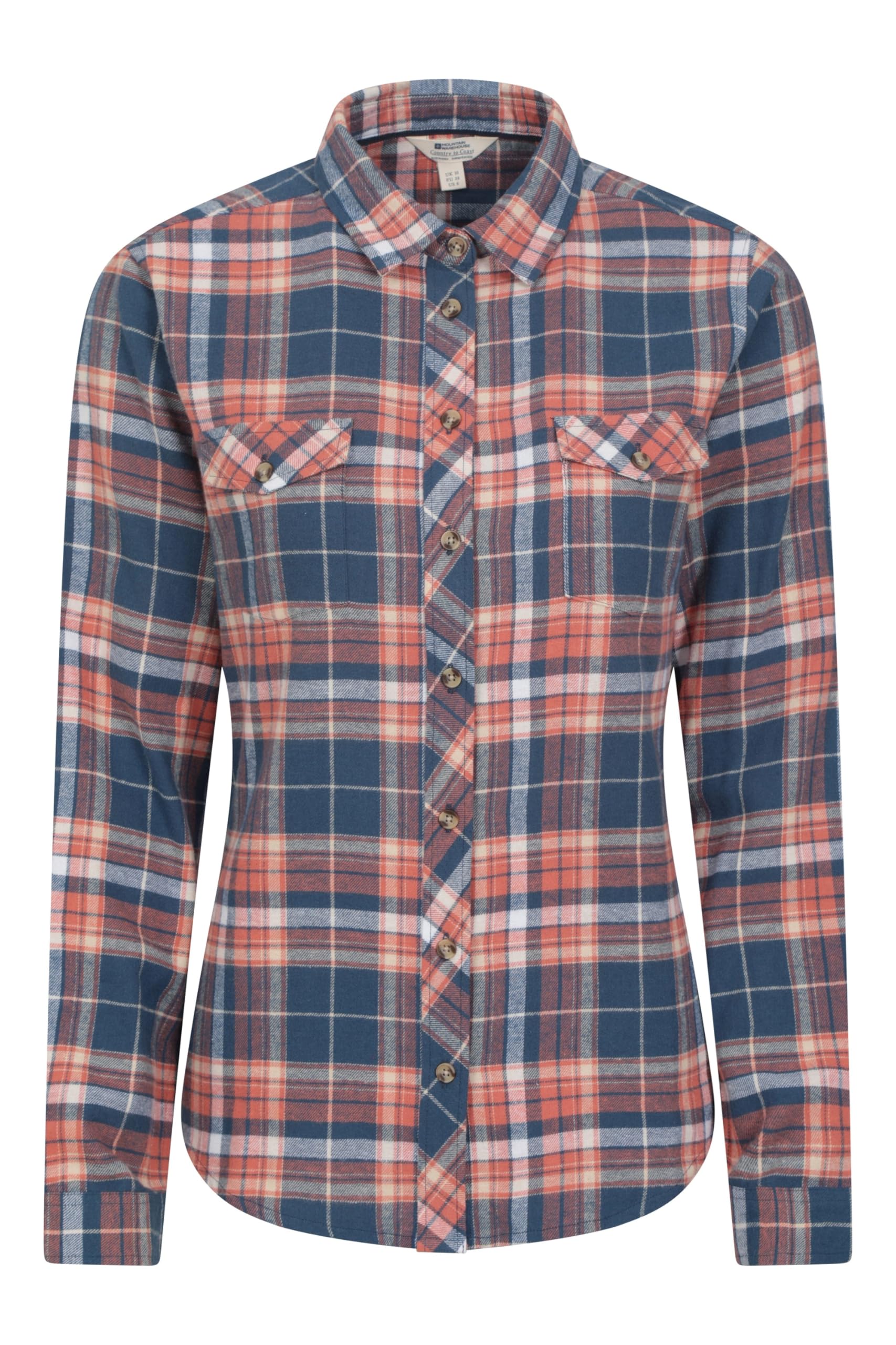 Mountain Warehouse Willow Brushed Flannel Ls Womens Shirt - Lightweight, Soft Lining with Extra Warmth & Comfort - Easy to Pack & Easy Care - Great for Travelling Navy Women's Size 18