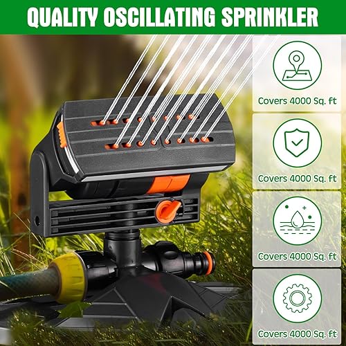 Miniatura 6 de 2 piezas de aspersor oscilante ajustable de 4 vías ABS cubre aspersor de césped de 4000 pies cuadrados 16 boquillas con conexión rápida para riego