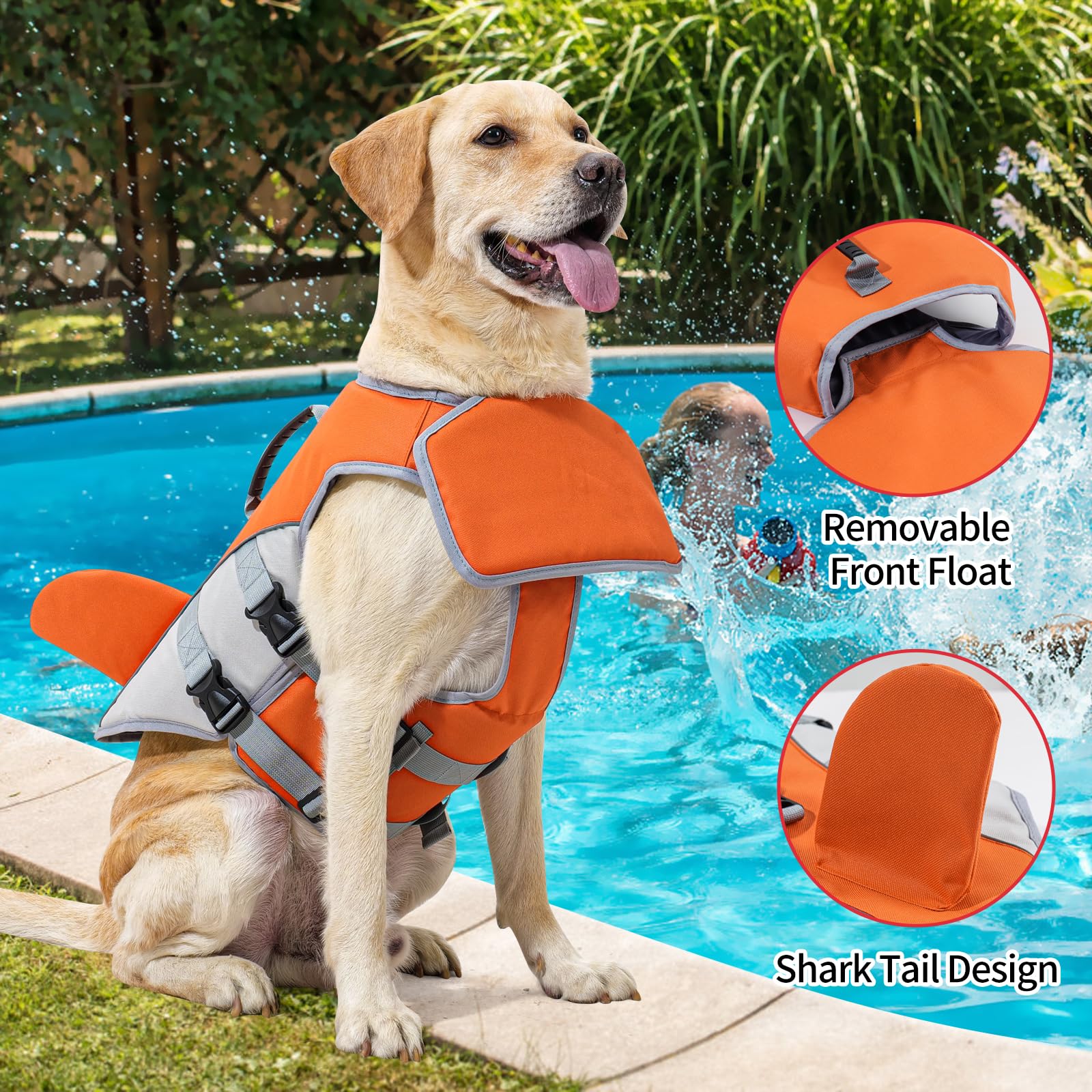 HEYWEAN Gilet Sauvetage Chien Aide à la Flottabilité Gilet de Natation Shark Gilets de Sauvetage pour Chiens Petits, Moyens et Grands Harnais Flottaison Chien Haute Visibilité avec Poignée