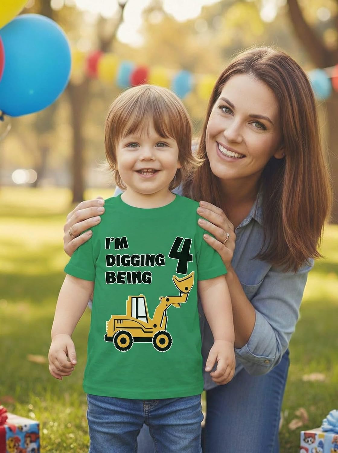 Tstars I'm Digging Being 4 Shirt - Fun 4th Birthday Construction Tee for Toddler Boys and Kids