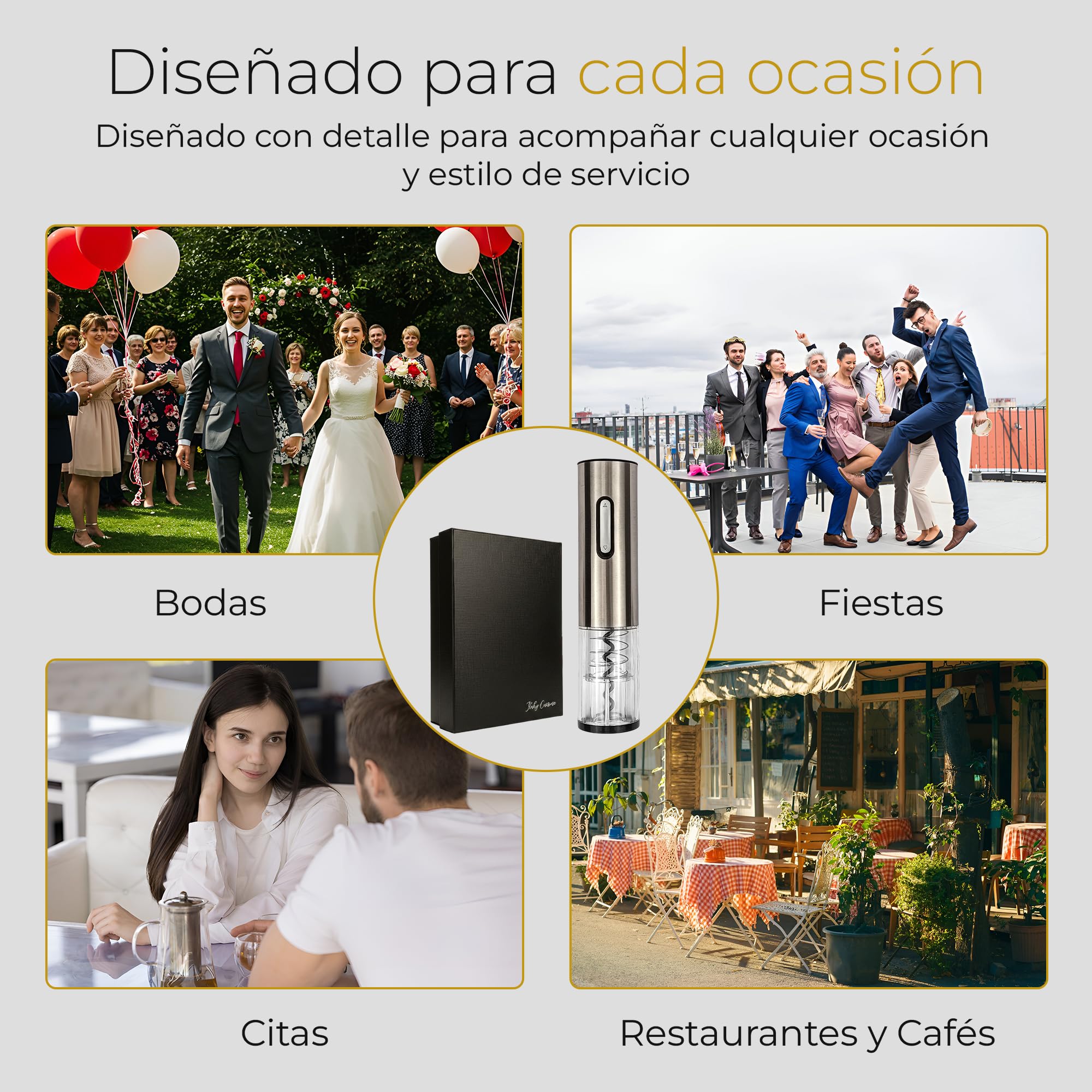 Sacacorchos Eléctrico Recargable para Vino con Cortacápsulas, Tapón de Vacío y Anillo Antigoteo, Set Abridor en Caja Regalo