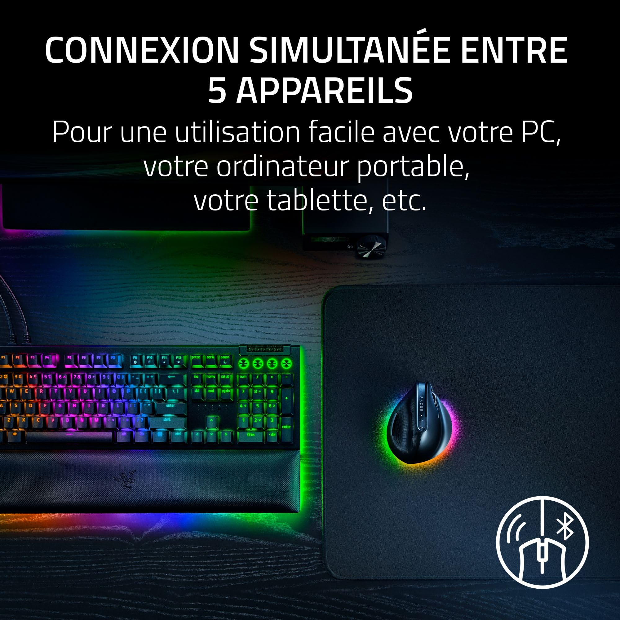 Razer Pro Click V2 Vertical - Souris Ergonomique Verticale sans Fil pour droitier - Assistance IA - Capteur Optique 30K - Windows & Mac (jusqu'à 6 Mois d'autonomie, Chroma RGB, 9 Boutons) Noir