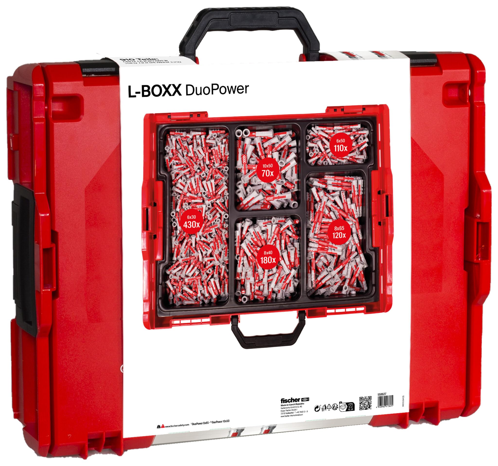 fischer L-Boxx 102 DuoPower, 910-teiliges Dübelset, 6-10 mm Durchmesser, 30-65 mm Länge, für Profis und Heimwerker, universeller Einsatz - optimal für unbekannte Untergründe