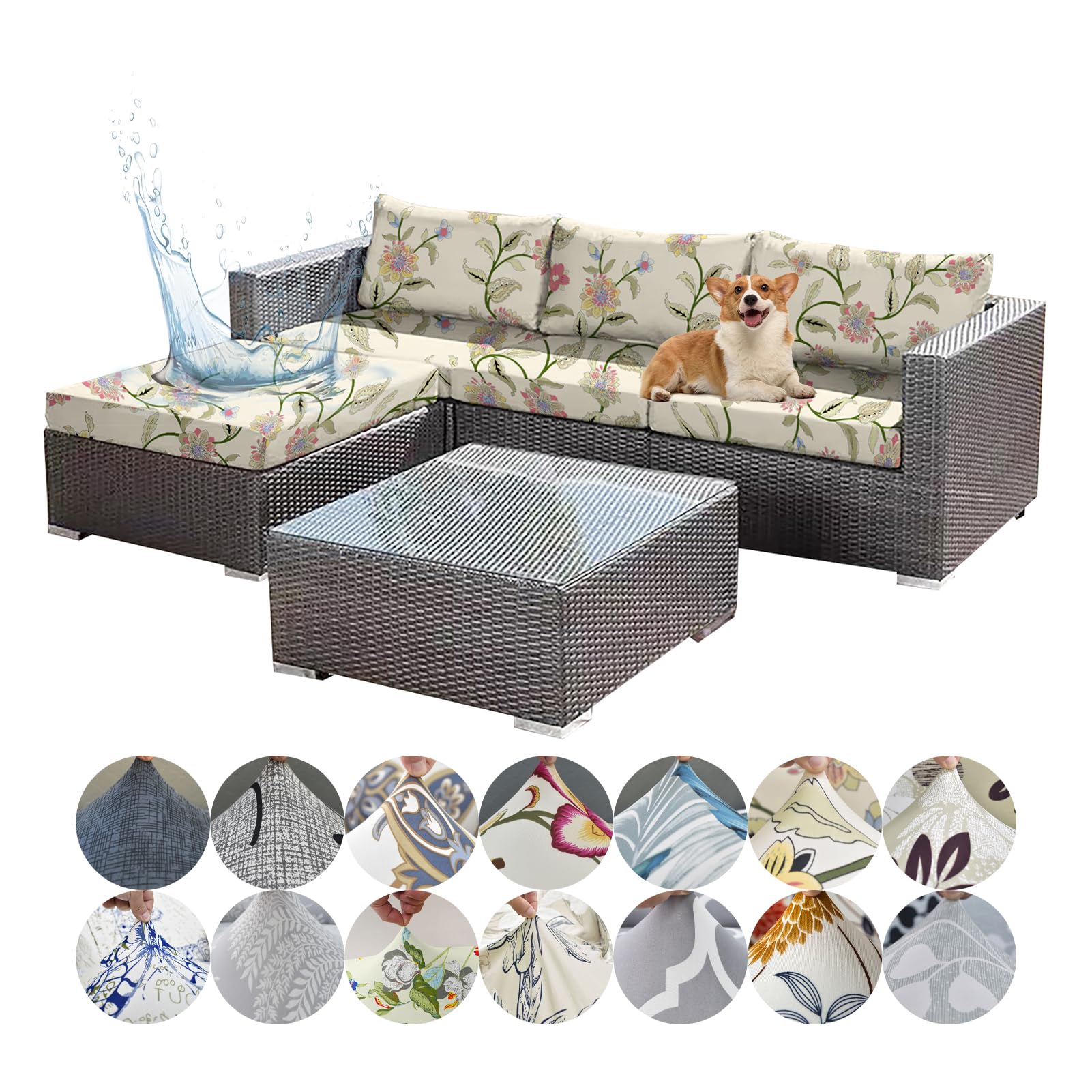 OREZAUQS 1/2/3 PCS Waterproof Rattan Cushion Covers, Replacement Outdoor Sofa Seat Cushion Cover, Elastic Garden Furniture Covers for Indoor Outdoor (I,S (3 PCS))