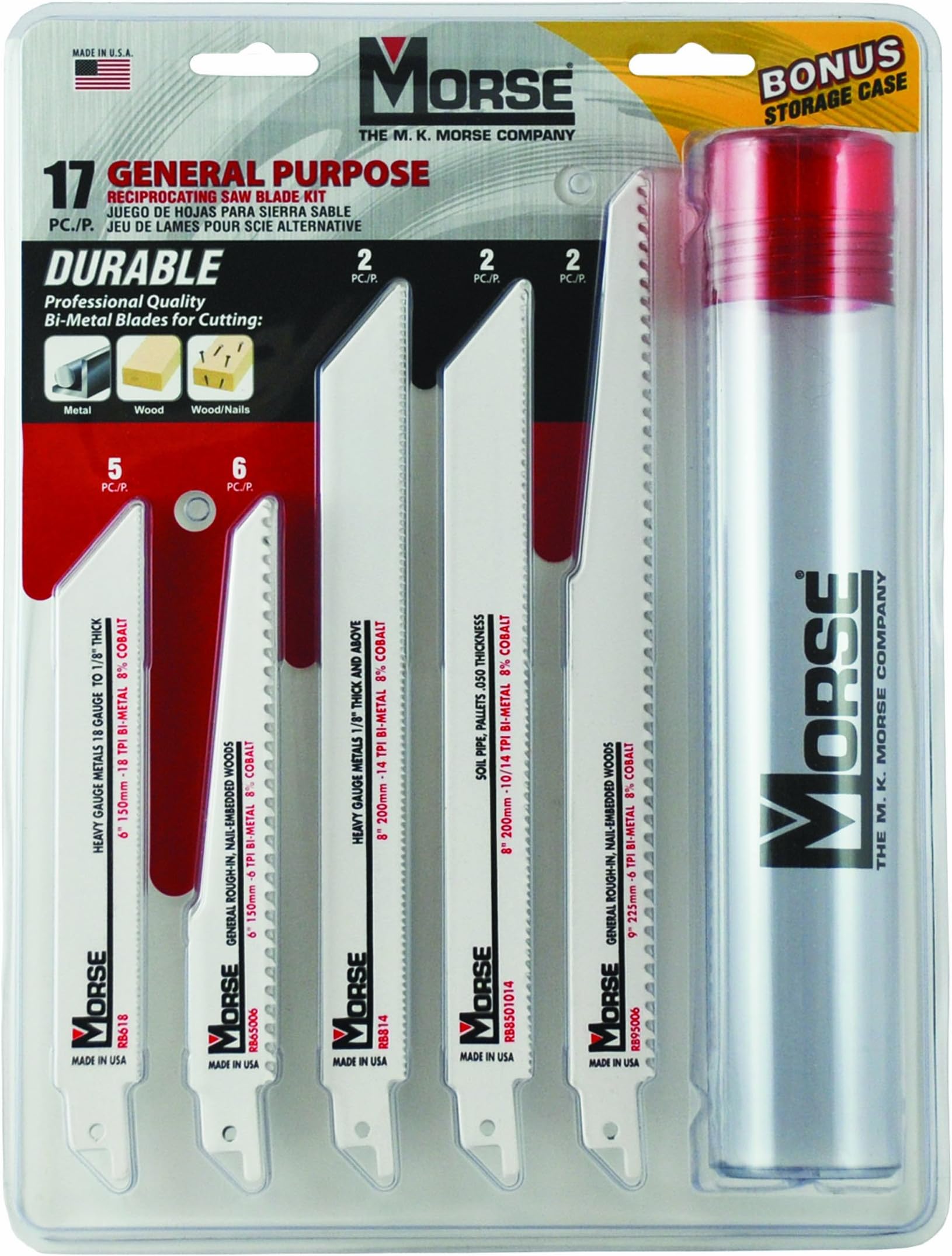 Morse Mk RBKITGP01 17-Piece General Purpose Reciprocating Blade Assortment with Storage Case, Multi, one Size