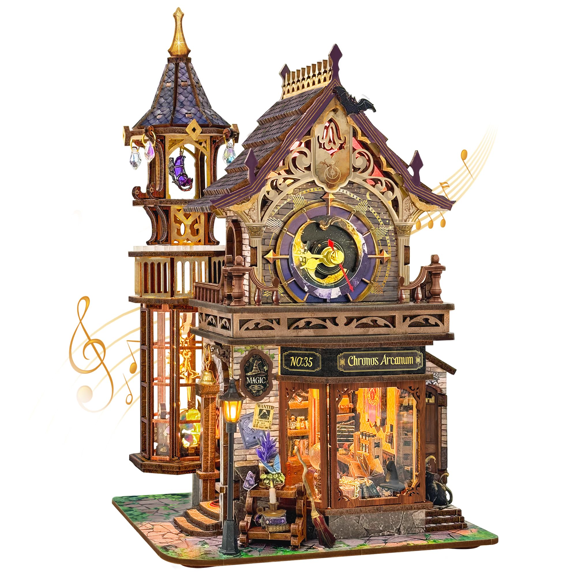 STRUCWOOD 3D Wooden Puzzle for Adults, Magic DIY Miniature House Kit, Three Modes Bookshelf Bookend Decor Great Gifts for Family and Friends - Time Magic Club (SQ-71) — image 1