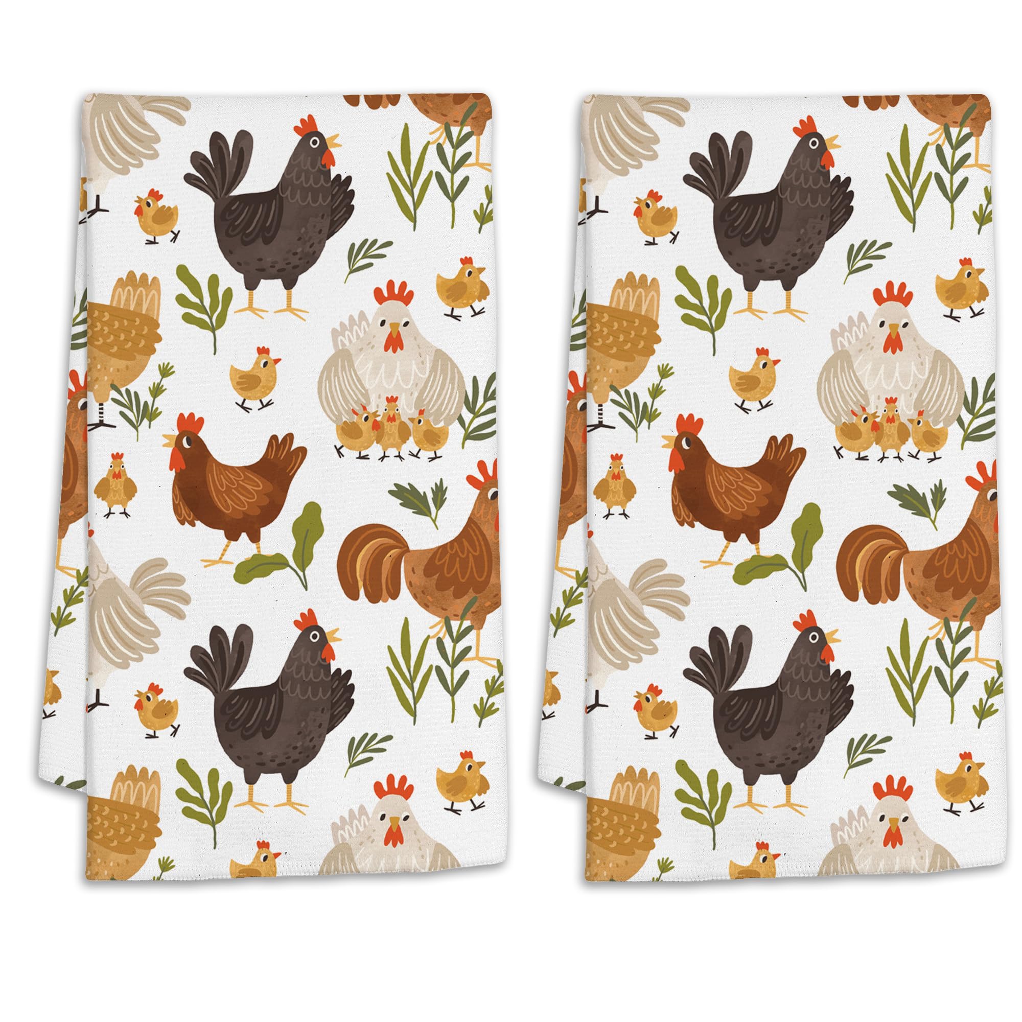 CIAIDU Cute Roosters Hand Towels Set of 2,Chickens Hens Plants Bath Hand Towels for Bathroom Decorative Soft Absorbent Dish Towels for Kitchen Bathroom Gym Hotel Spa Sport 16x24 Inches