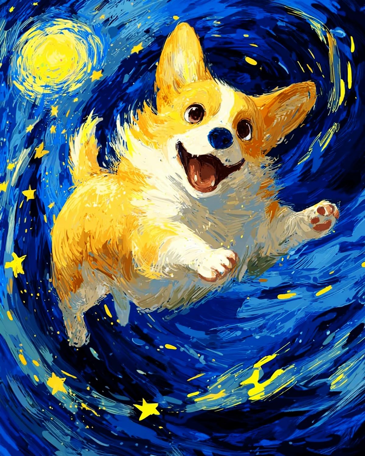 Liubaishi Multicolour Paint By Numbers For Adults, Starry Night Corgi, 40X50 Cm Acrylic Canvas Kit With 3 Brushes