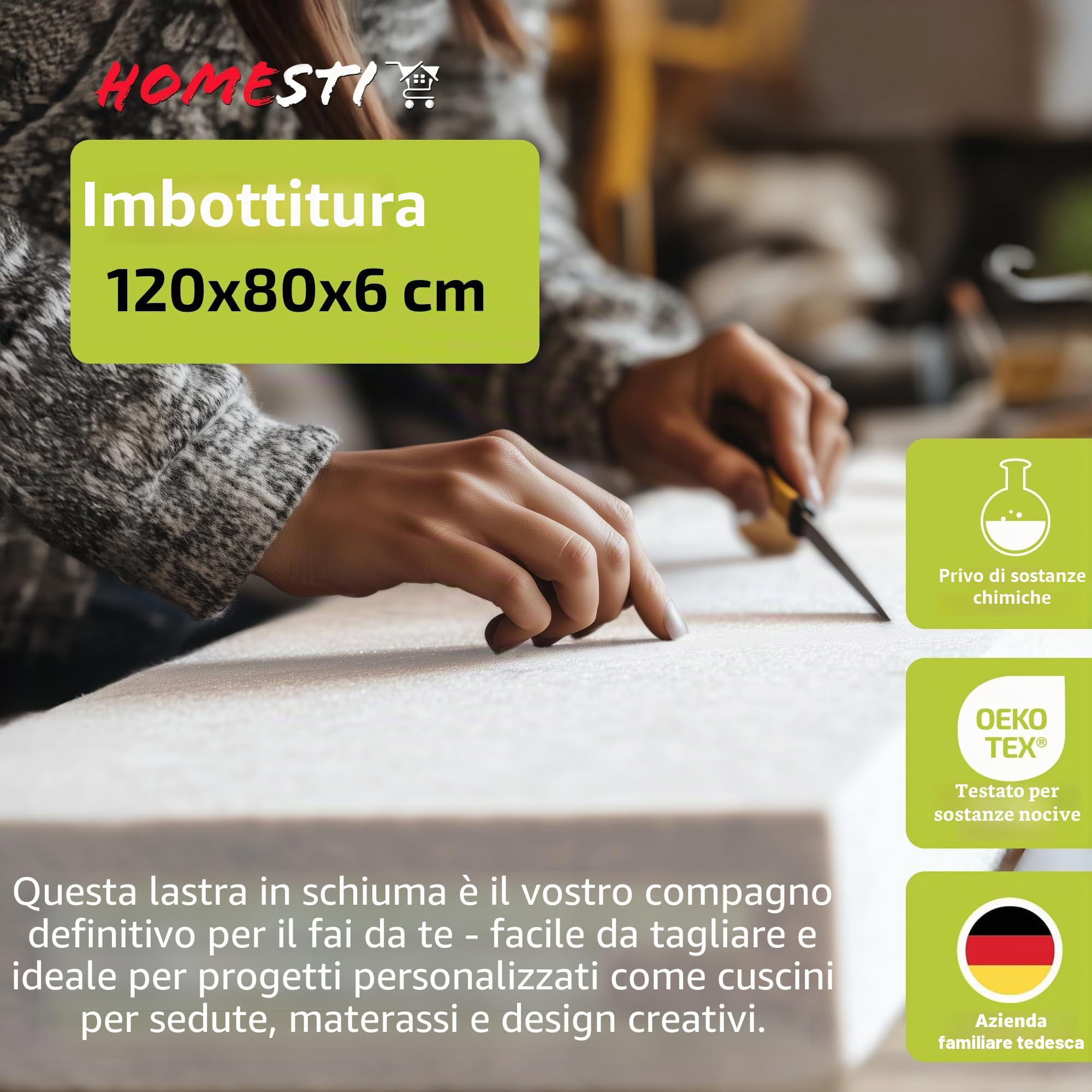 Piastra in schiuma 120 x 80 x 8 cm, durezza media, tappetino in schiuma da tagliare, come cuscino per sedile, materasso, progetti fai da te, pallet