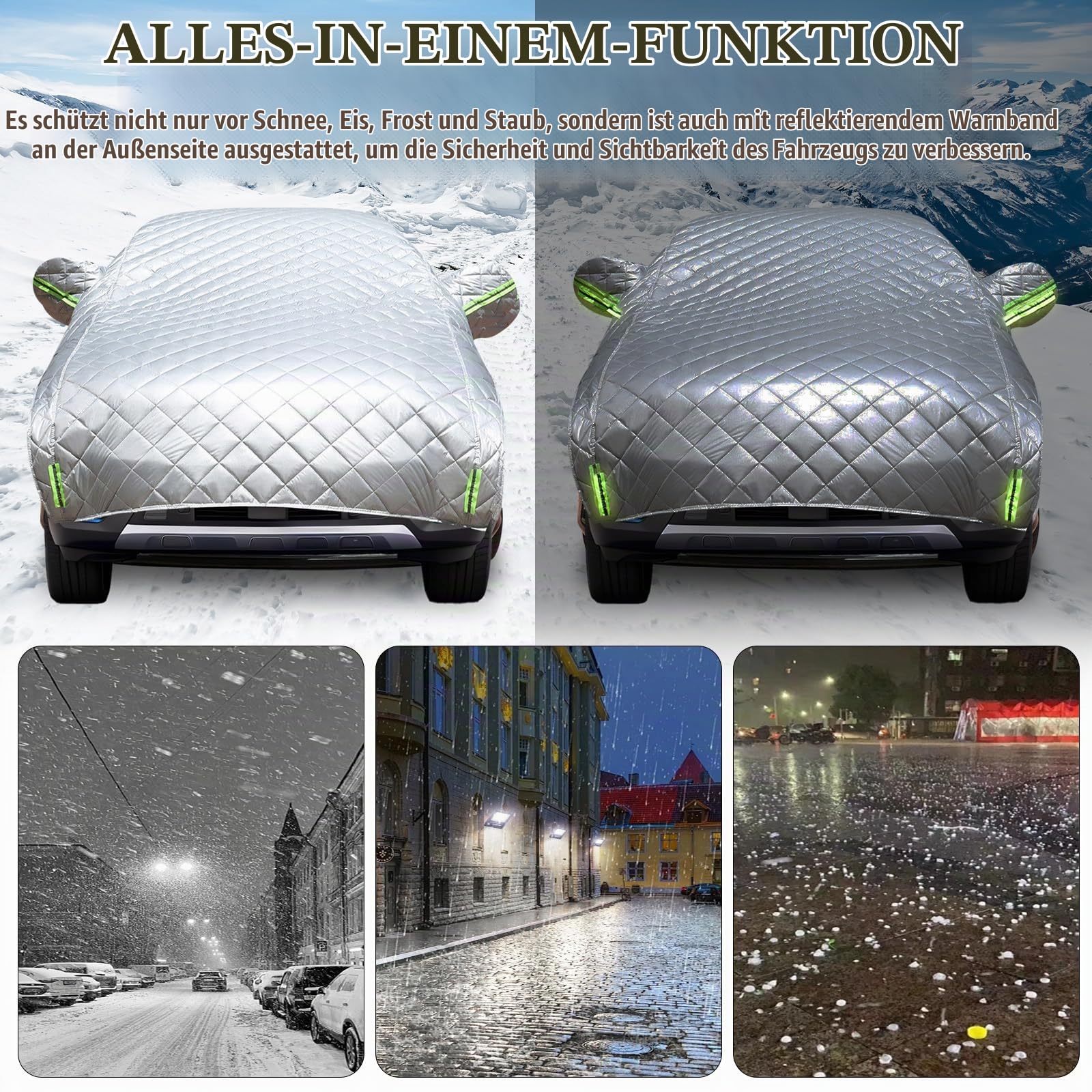 Autoabdeckung, 520x240cm Halbgaragenabdeckung Hagelschutz Auto Hageldecke für Autos Frontscheibenabdeckung Winter Wasserdicht Einfrieren verhindern Staubdicht Schneeschutz für SUV und Geländewagen