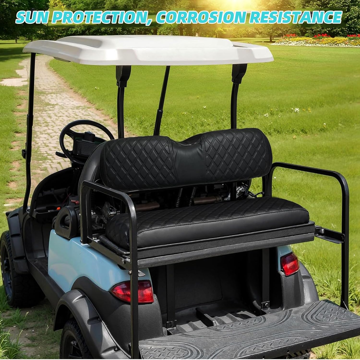 Golf cart Diamond Pattern seat Cover, Suitable for EZGO, Yamaha, Club Car, and Icon Golf carts, Thin Vinyl Leather Black