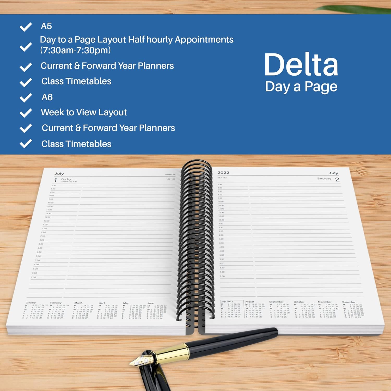 Collins Delta A5 Week To View Mid Year Academic 2022-23 Diary - Blue (FP53M.60-2223) - Student Journal Planner with diary, notes and timetables