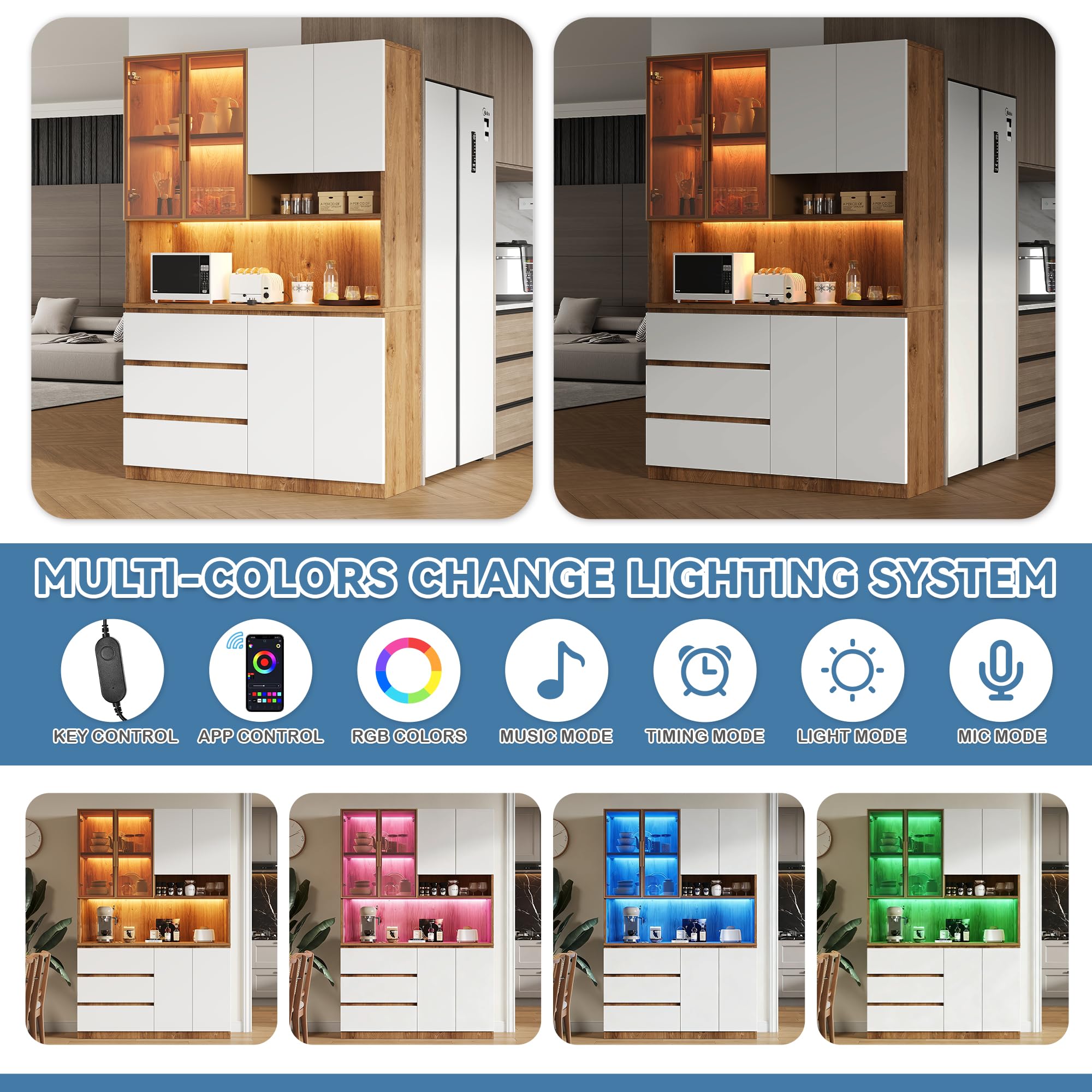Armarios de cocina, armarios multifuncionales con 3 cajones, 6 puertas y estantes de almacenamiento para guardar vajilla, un microondas. Dimensiones: 120,5 x 40 x 180 cm (ancho x alto x alto