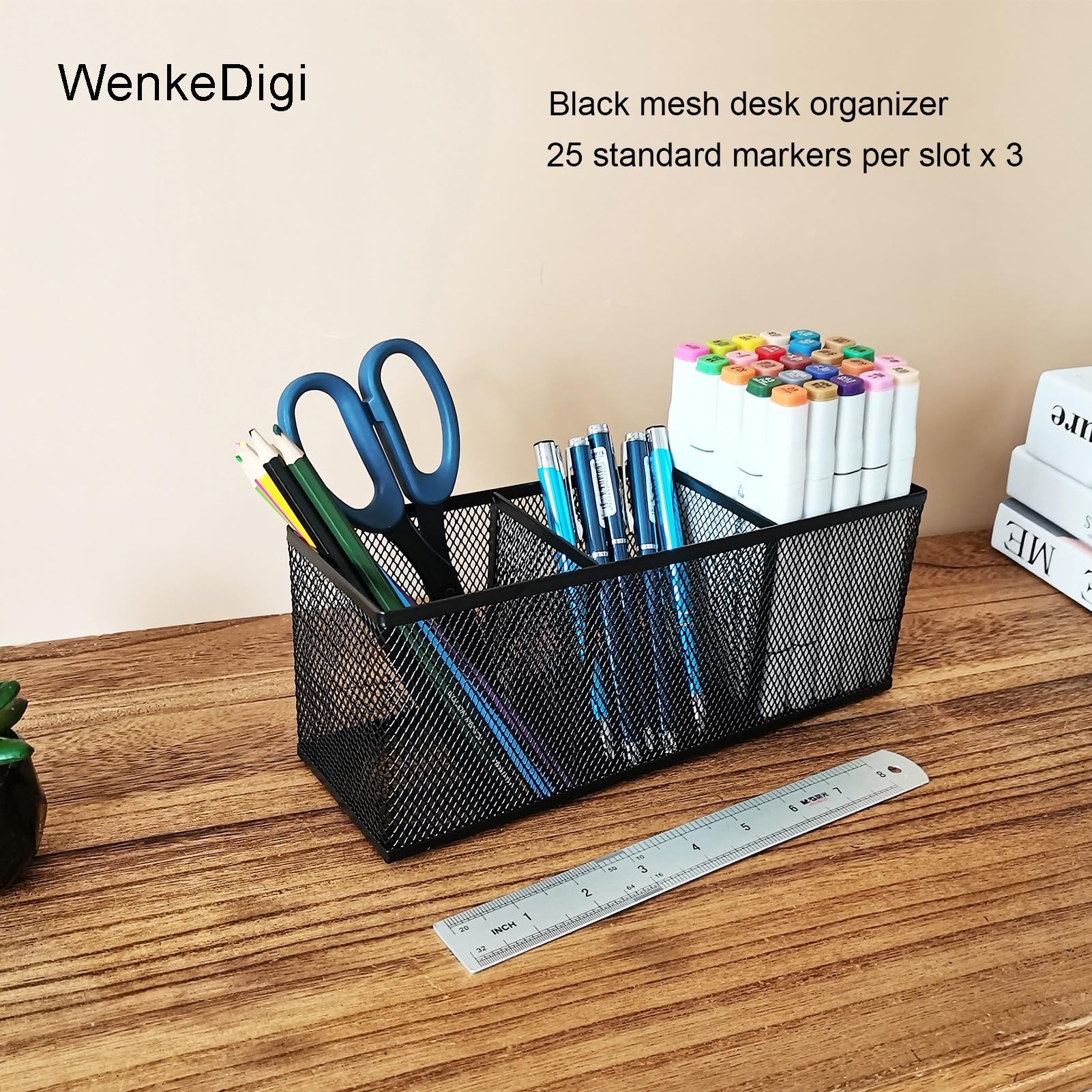 Stiftehalter, Organizer aus Metallgeflecht, Schreibtisch-Organizer, 3 Fächer, Büro-Caddy Aufbewahrung, kleiner schwarzer Netz-Bleistifthalter für Schule, Küchenutensilien, 22 x 8,9 x 7,6 cm