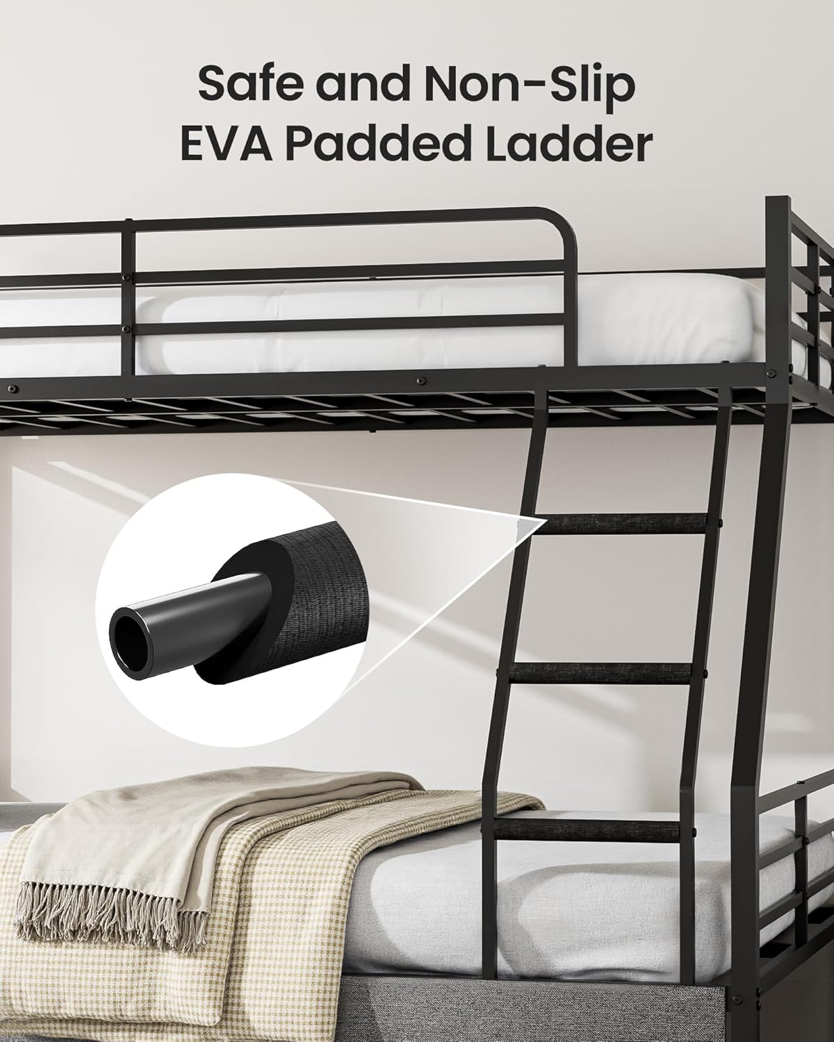 Close-up of the EVA-padded ladder steps for safe and comfortable climbing.