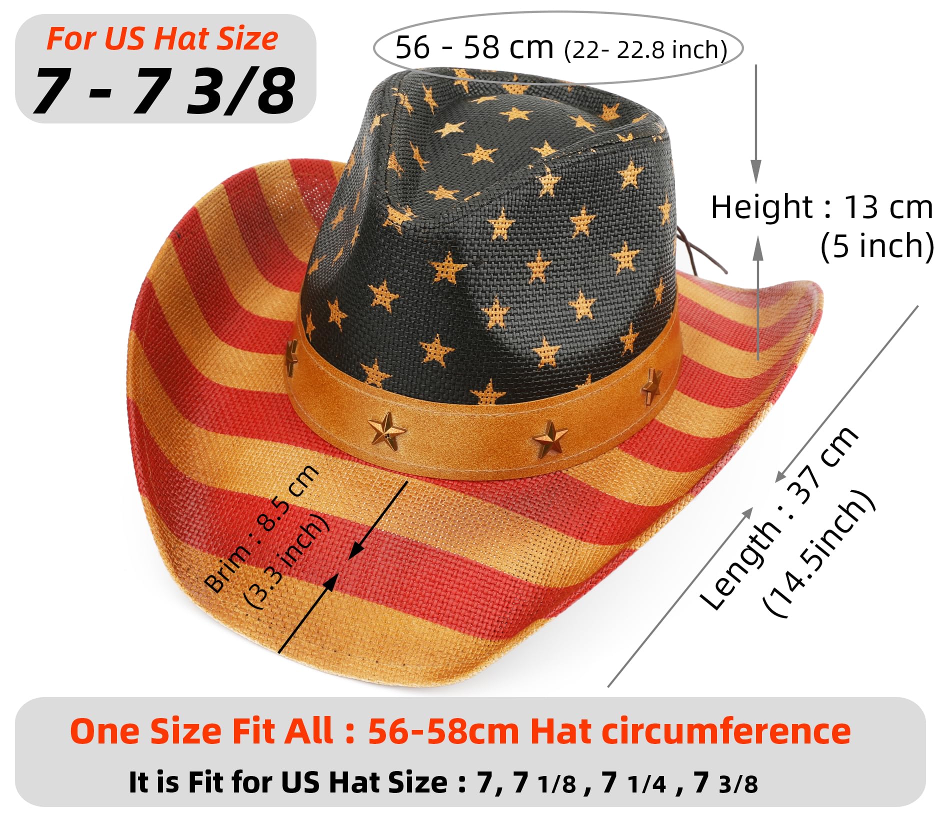 Cappello da cowboy con bandiera americana, unisex, stile patriottico del 4 luglio, cappello da cowgirl