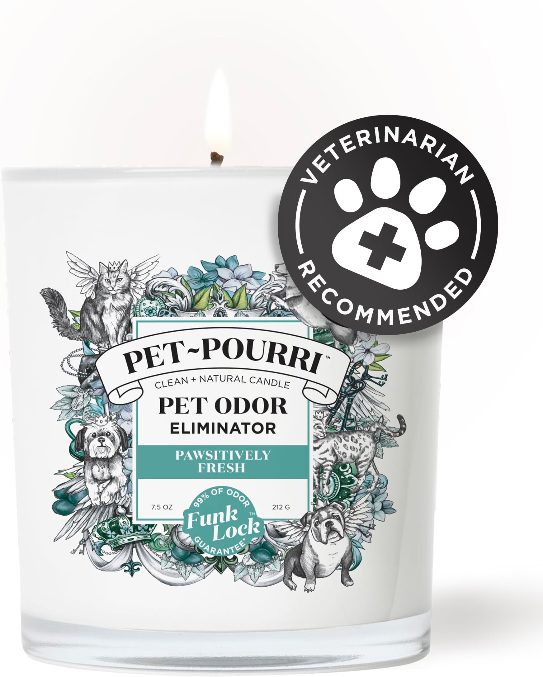 Pet-Pourri Pawsitively Fresh Pet Odor Deodorizer Candle, Burns Up to 45 Hours, Aromatherapy & Air Freshener with Essential Oils, Plant Based Ingredients & Wax, Vet Approved, Jasmine Pear Scent