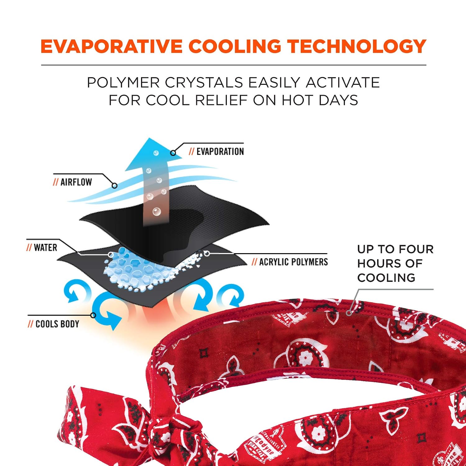 Ergodyne Chill Its 6700 Cooling Bandana, Evaporative Polymer Crystals For Cooling Relief, Tie For Adjustable Fit, 6-Pack, Red Western
