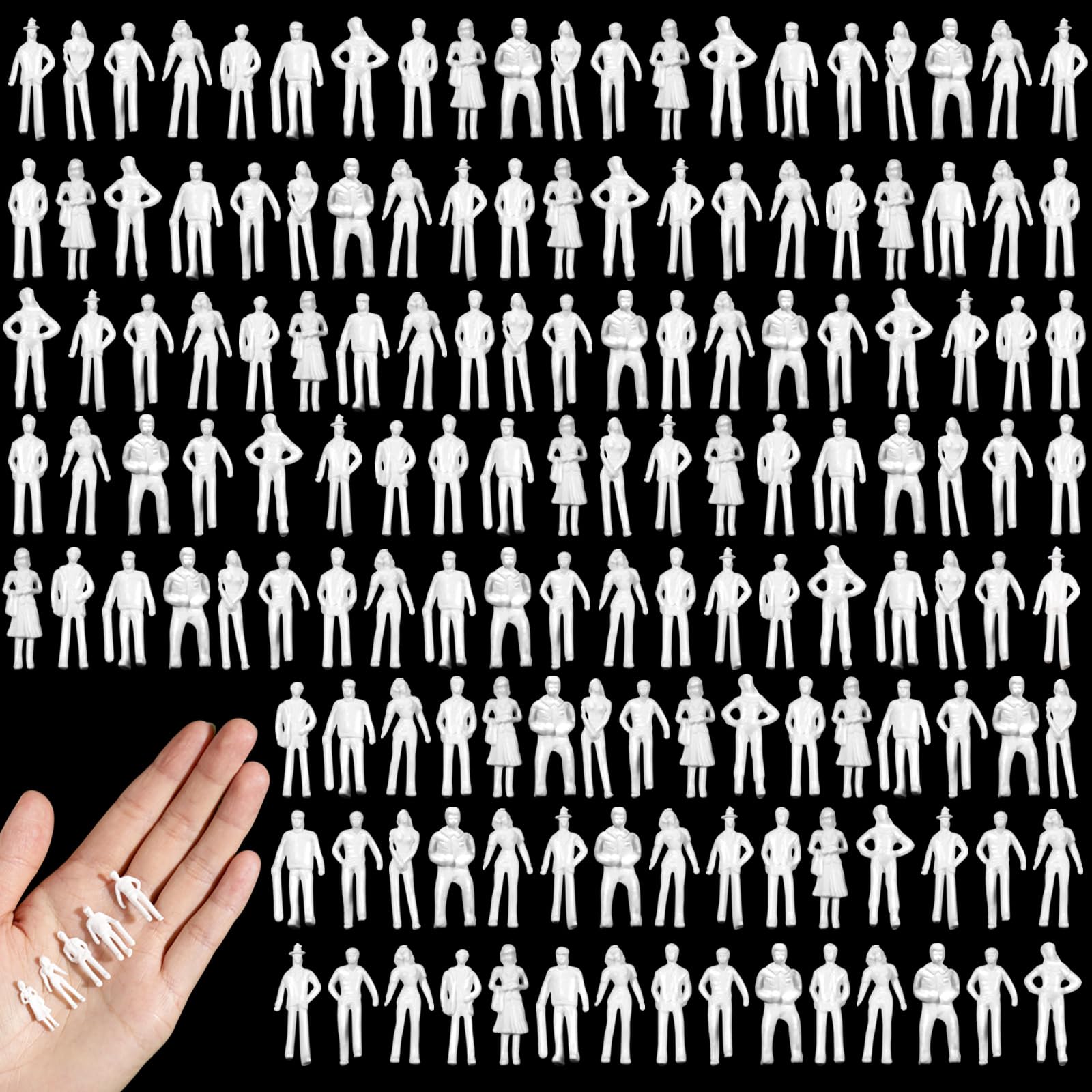 Namalu 200 Pcs 0.98 Inch 1: 75 Scale Mini People Figurines White Unpainted Standing & Sitting Miniature People for Tiny Model Diorama, Architectural Projects, Train Scenes