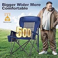 Vista 3 de LET'S CAMP Oversized Camping Chairs 29.52" High Back Heavy Duty Lawn Chair Support 500LBS, Portable Collapsible Chair with Cup Holder, Side Pocket,2