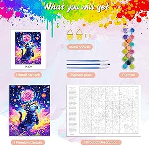 Yunnuo Starry Night Cat Paint by Numbers Kit for Adults Beginner,Paint by Numbers Animals,DIY Adult Paint by Numbers on Canvas for Home Decor & Gift (16x20 inch/40x50cm)