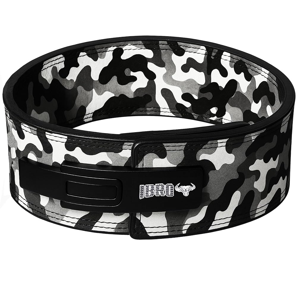 IBRO Powerlifting Lever Gym Belt - Power 10MM Extreme Heavy Duty Genuine Leather Belts - Squats Deadlifts Bodybuilding Weight Lifting IPF Power Lifting Strongman for Men 10mm Grey Camo M