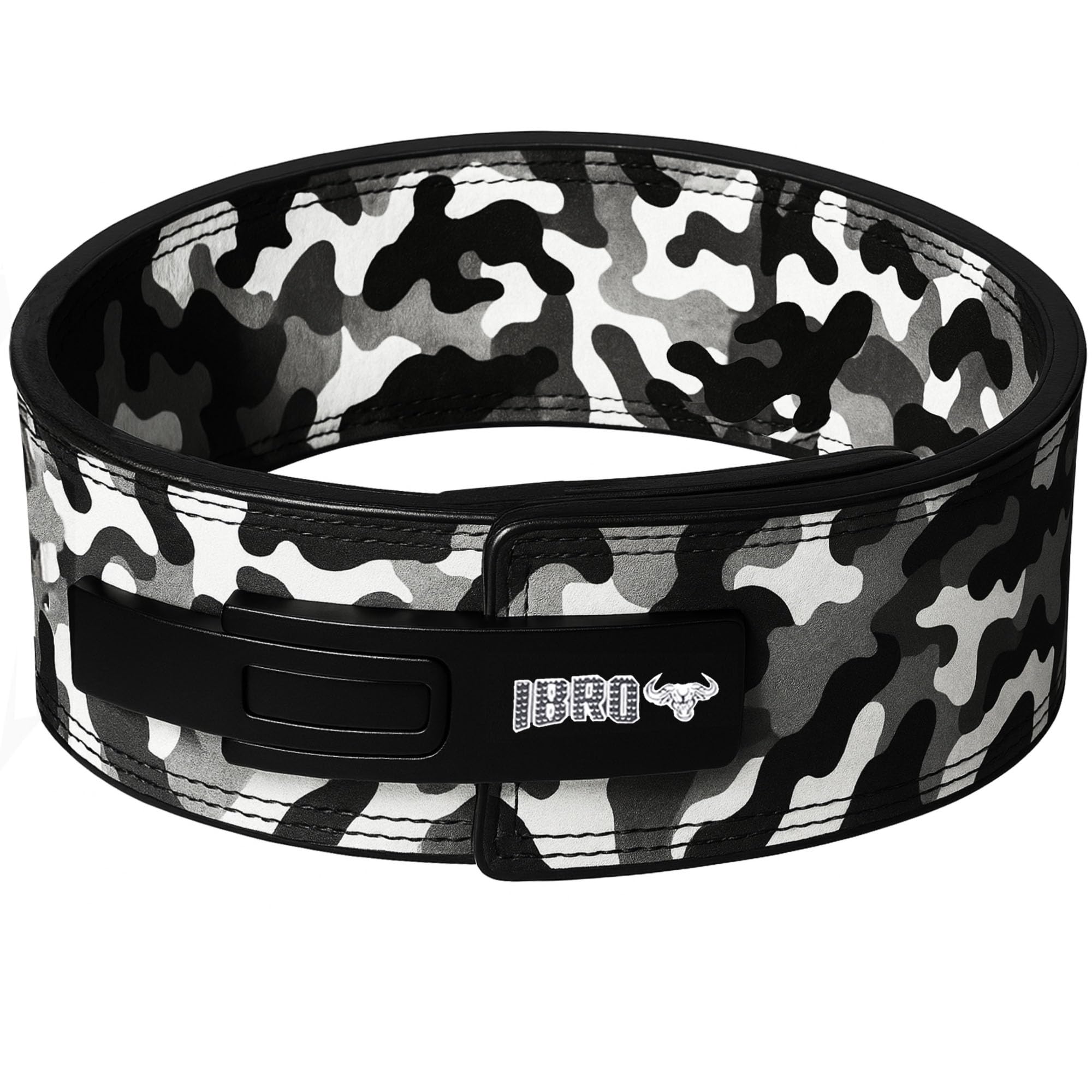 IBRO Powerlifting Lever Gym Belt – Power 10MM Extreme Heavy Duty Genuine Leather Belts - Squats Deadlifts Bodybuilding Weight Lifting IPF Power Lifting Strongman for Men 10mm Grey Camo XL — image 1