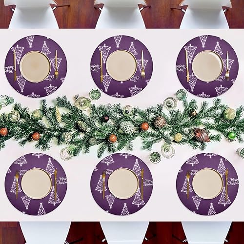 Miniatura 7 de Trees Christmas Purple Dining Room Table Placemats, Non Slip Washable Dinner Mat for Kitchen Table one sizex1