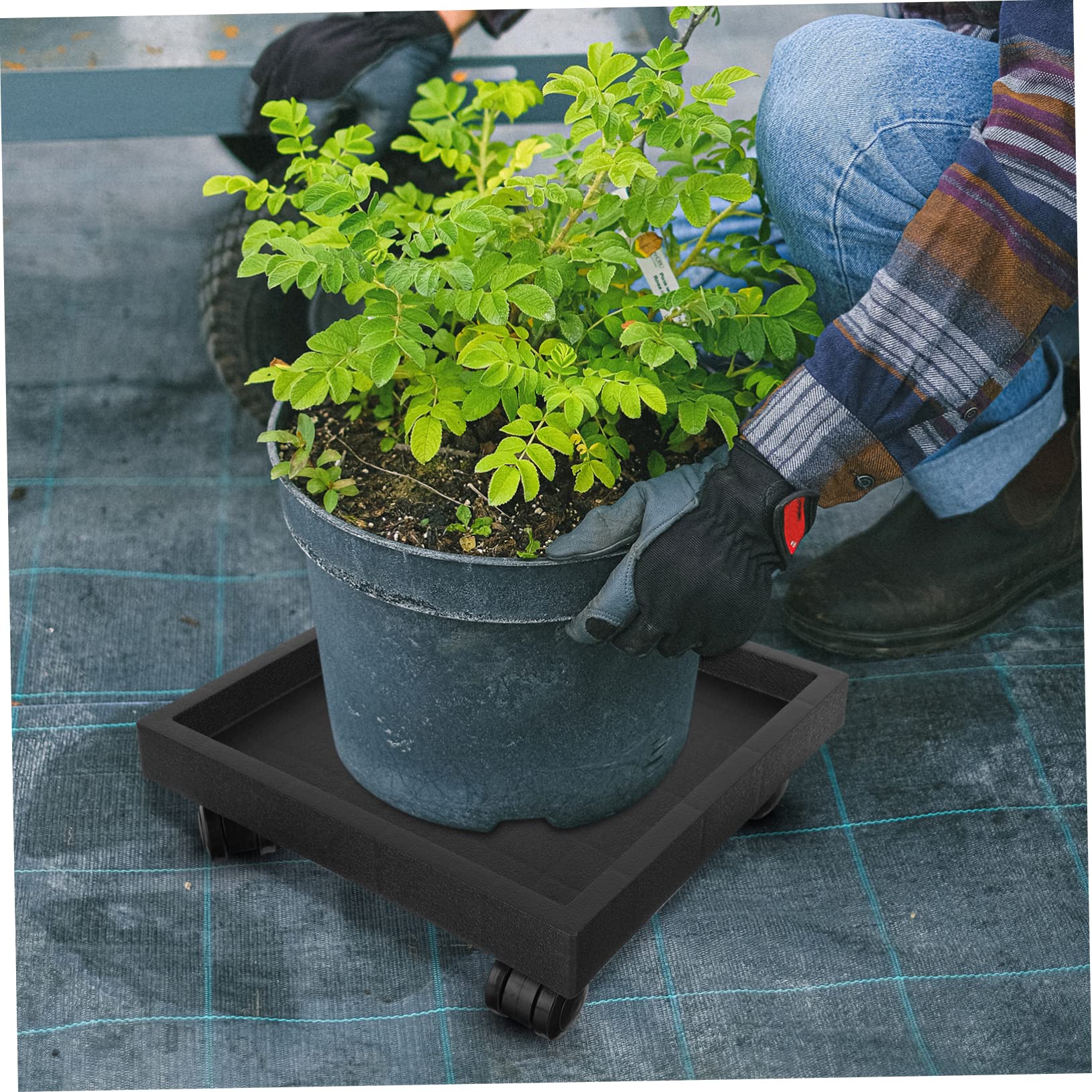 Holibanna Resin Square Flower Pot Tray Plant Pot Holder Wheels Universal Base Tray for Outdoor Plants