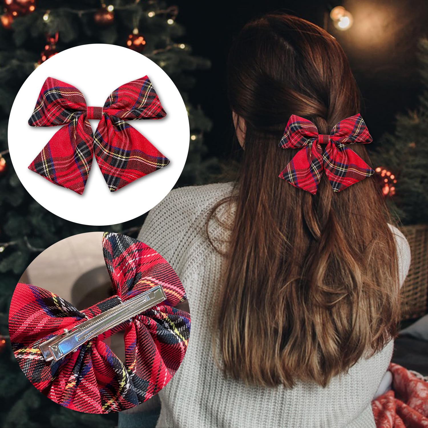 Miaija Red Tartan Bow Knot Hair Clip, Scottish Plaid Hair Bow Barrettes, Fashion Christmas Hair Accessories for Women - Image 2