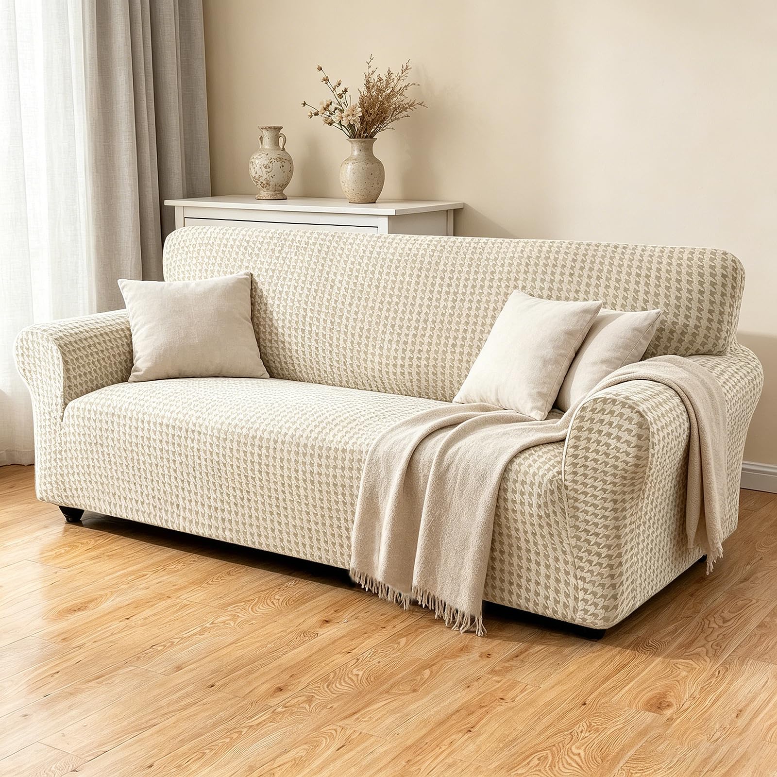 YSTELLAA Housse Canapé Extensible 3 Places, Housse De Canapé avec Accoudoirs, Super Élastique Sofa Cover Universelle, Moderne, Antidérapante, Antisalissure, Lavable, Beige