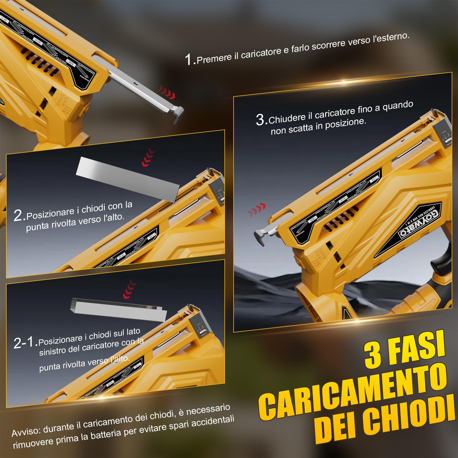 3-In-1 Pistola Sparachiodi a Batteria - 21V Chiodatrice Elettrica con 2 Batterie da 2,0 Ah, Graffettatrice inclusa con 1000 Chiodi 18GA, 1000 Graffe Typ 140 e 1000 Graffe Typ 53 per Legno