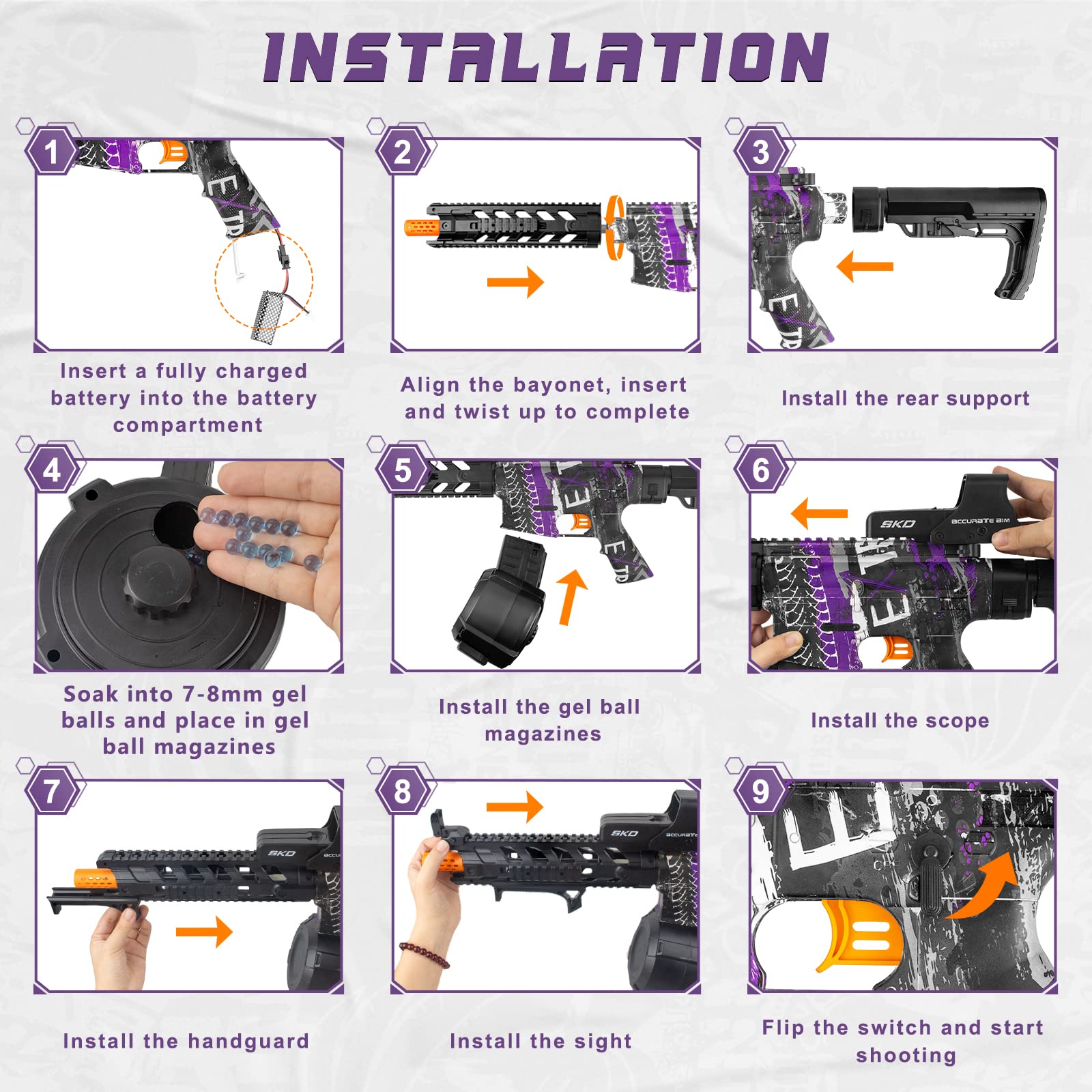 Large Gel Ball Blaster with Drum and Sight,Electric Cool Ball Blaster with 30000+ Gel Balls, for Shooting Team Game, Ages 12+