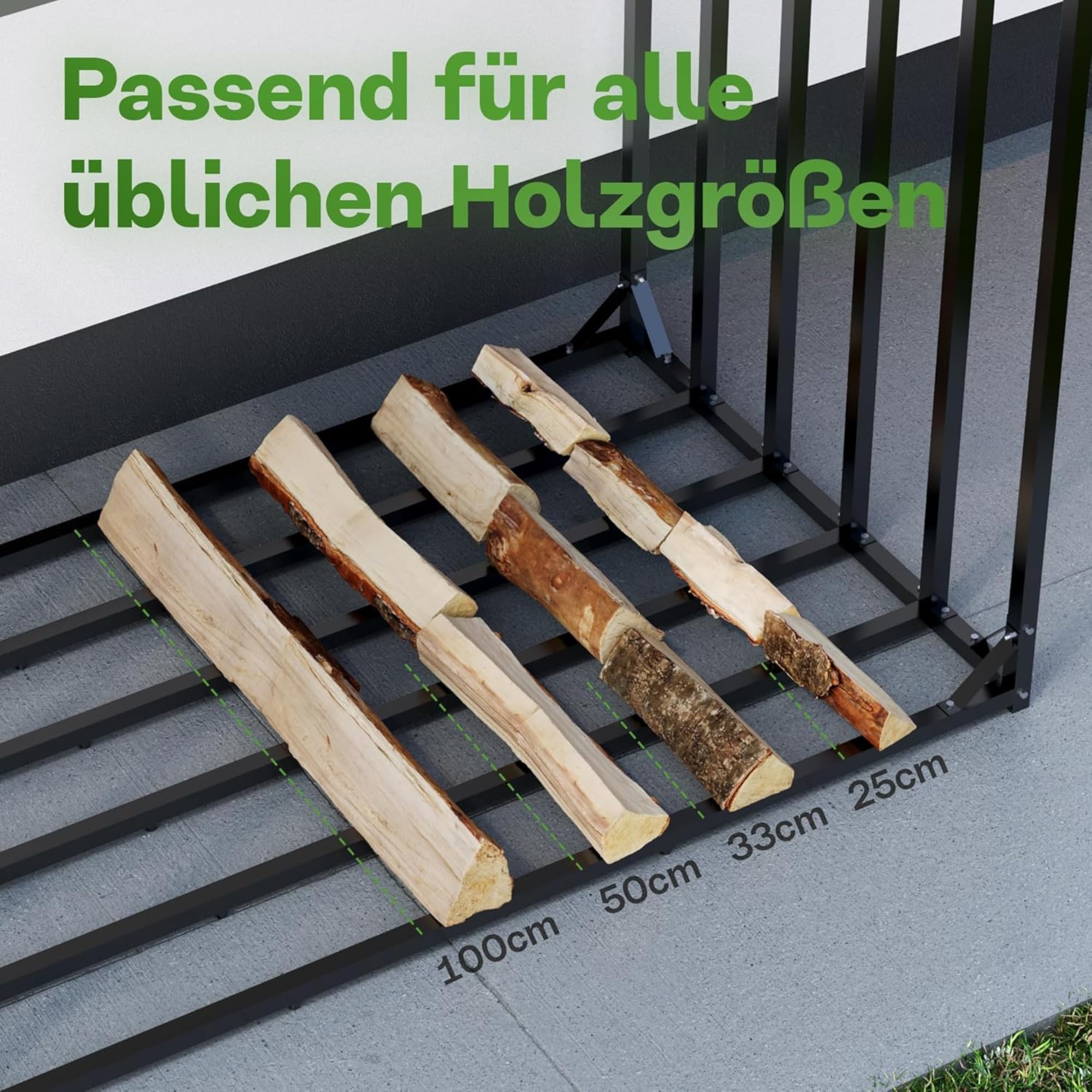 Gartenzeit® Kaminholzregal Außen XXXL 186x105x185cm – 3,45m³, 5,25SRM, Metallrahmen 30x30mm, Metalldach, feuerverzinkt, 105cm tief, Brennholzregal Holzstapelhilfe Holzunterstand Außen