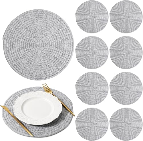 Suclain 10 manteles individuales redondos tejidos de algodón de 12 pulgadas, manteles individuales redondos de granja, manteles para mesa de