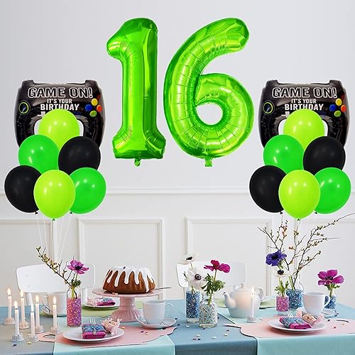 Miniatura 4 de Juego de globos de fiesta de videojuegos para niños, decoraciones de fiesta de cumpleaños número 16, globos de látex de aluminio de Mylar de 40