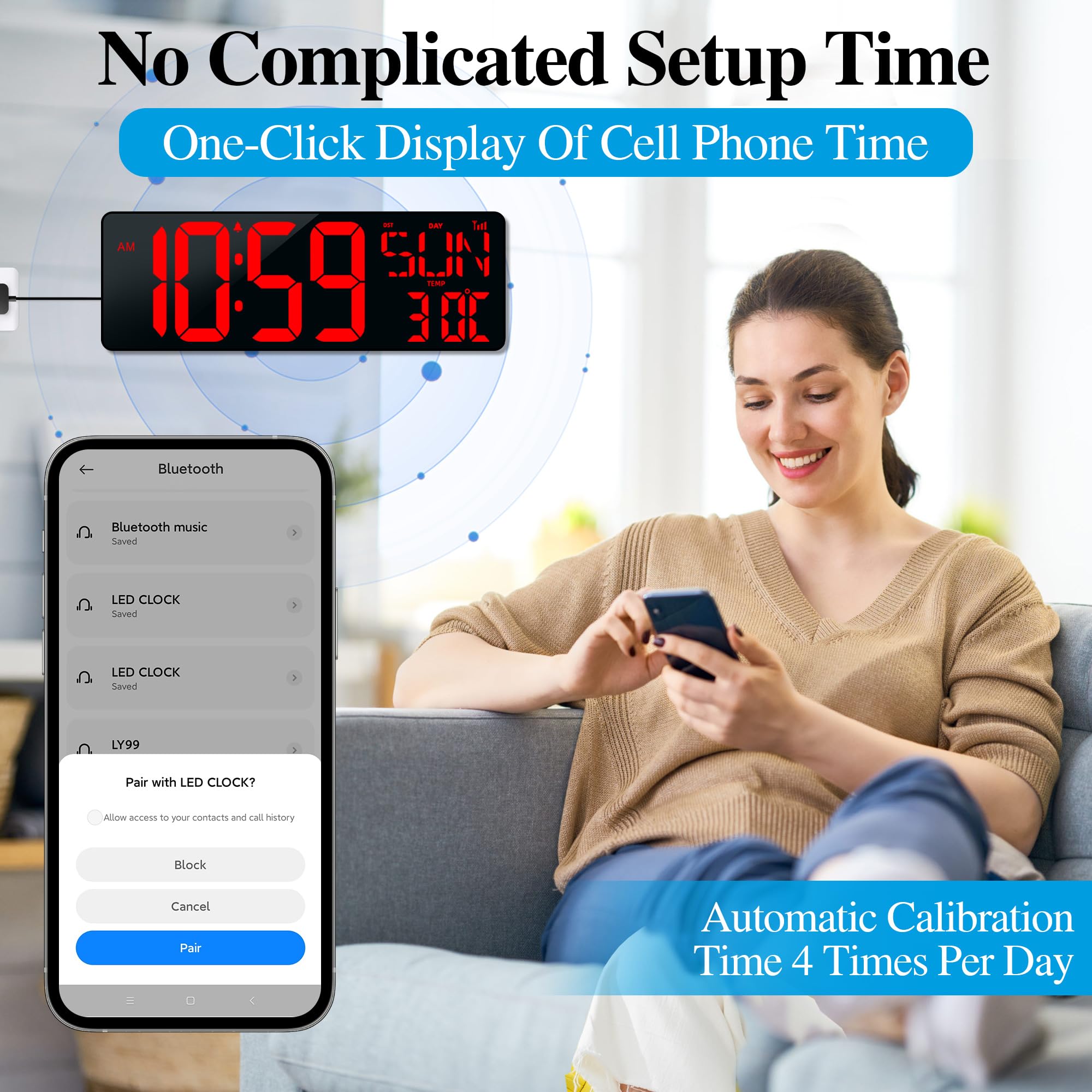 Large Digital Wall Clock with Remote Control 17.2" LED Large Display Timer with Temperature Date Week Auto DST Adjustable Brightness - Image 3