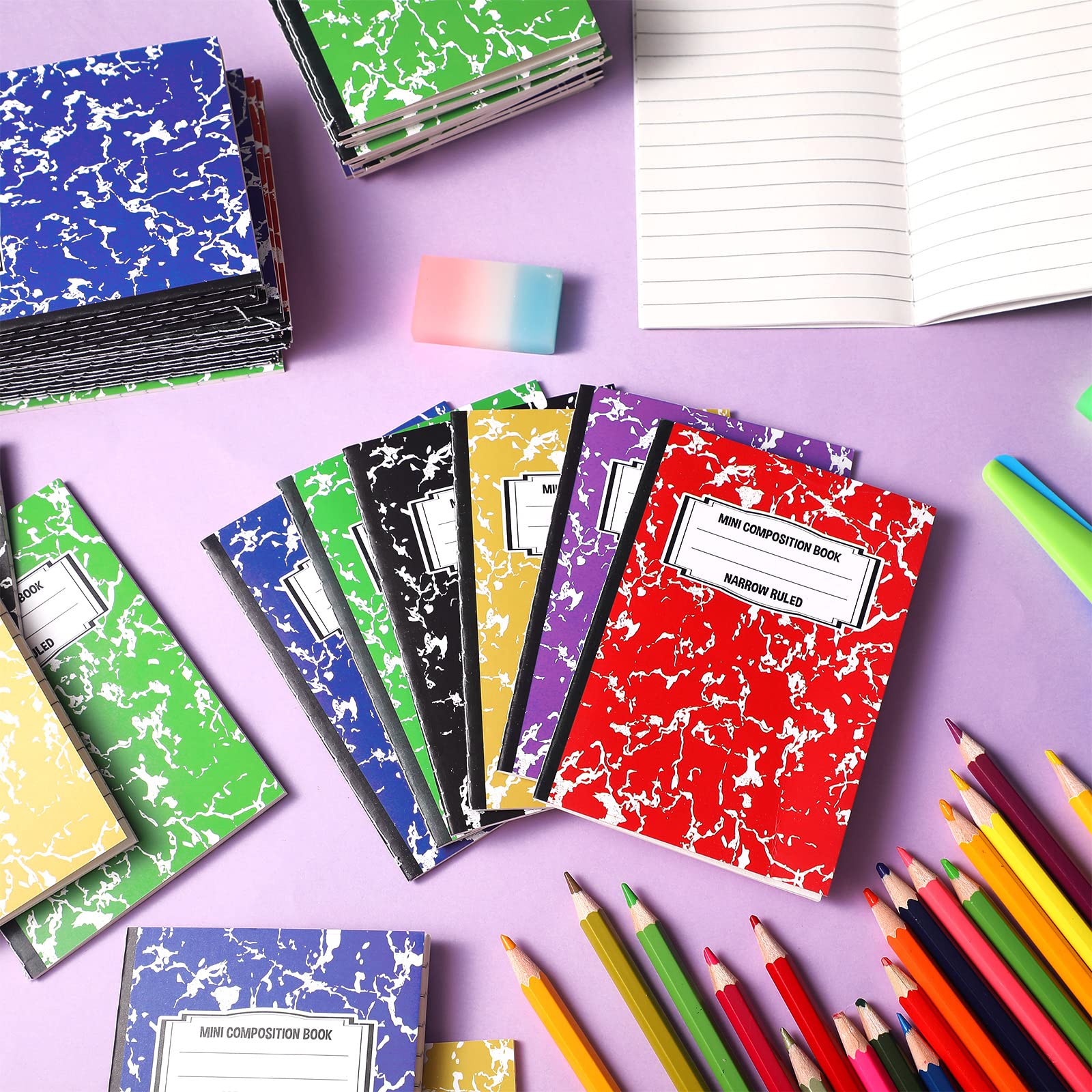 72 cuadernos de composición, cuadernos de composición, lindos cuadernos de mármol, cuadernos pequeños de bolsillo, cuadernos pequeños para niños, universidad, escuela, oficina, premios de aula, 3.4 x