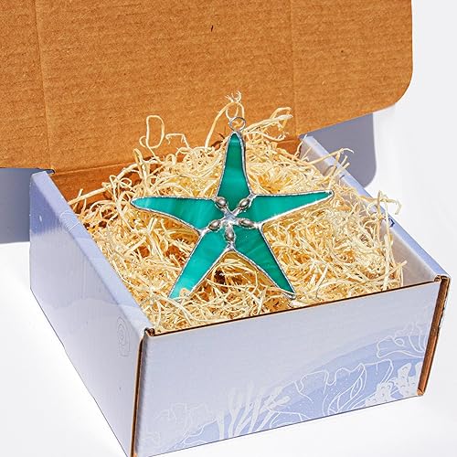 Miniatura 2 de Atrapasoles de estrellas de mar de cristal verde azulado de 3 pulgadas, ideal para decoración del hogar costero, decoración de dormitorio,