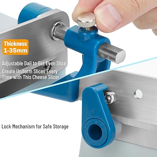 Miniatura 3 de Cortador de queso multiusos con tabla, esfera de grosor ajustable, tabla de cortar con hoja de acero inoxidable para mantequilla spam y más para