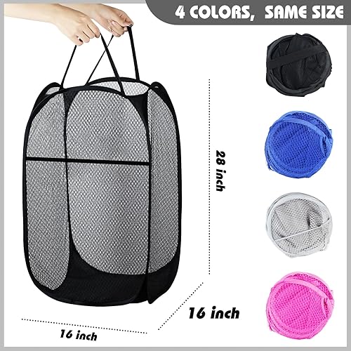 Miniatura 8 de Cesta plegable para ropa sucia, bolsa de malla plegable para lavandería, extra grande, 28 x 16 x 16 pulgadas, paquete de 2 (negro + azul)