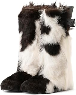 LITVIN Handmade Brown white knee goat fur women Furry winter boots Yeti boots Long fur snow boots