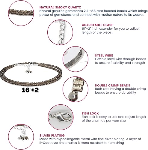 Miniatura 7 de Gempires - Collar natural, cuentas facetadas, cristales curativos de energía, cadena chapada en plata, regalo para ella, joyería de piedras