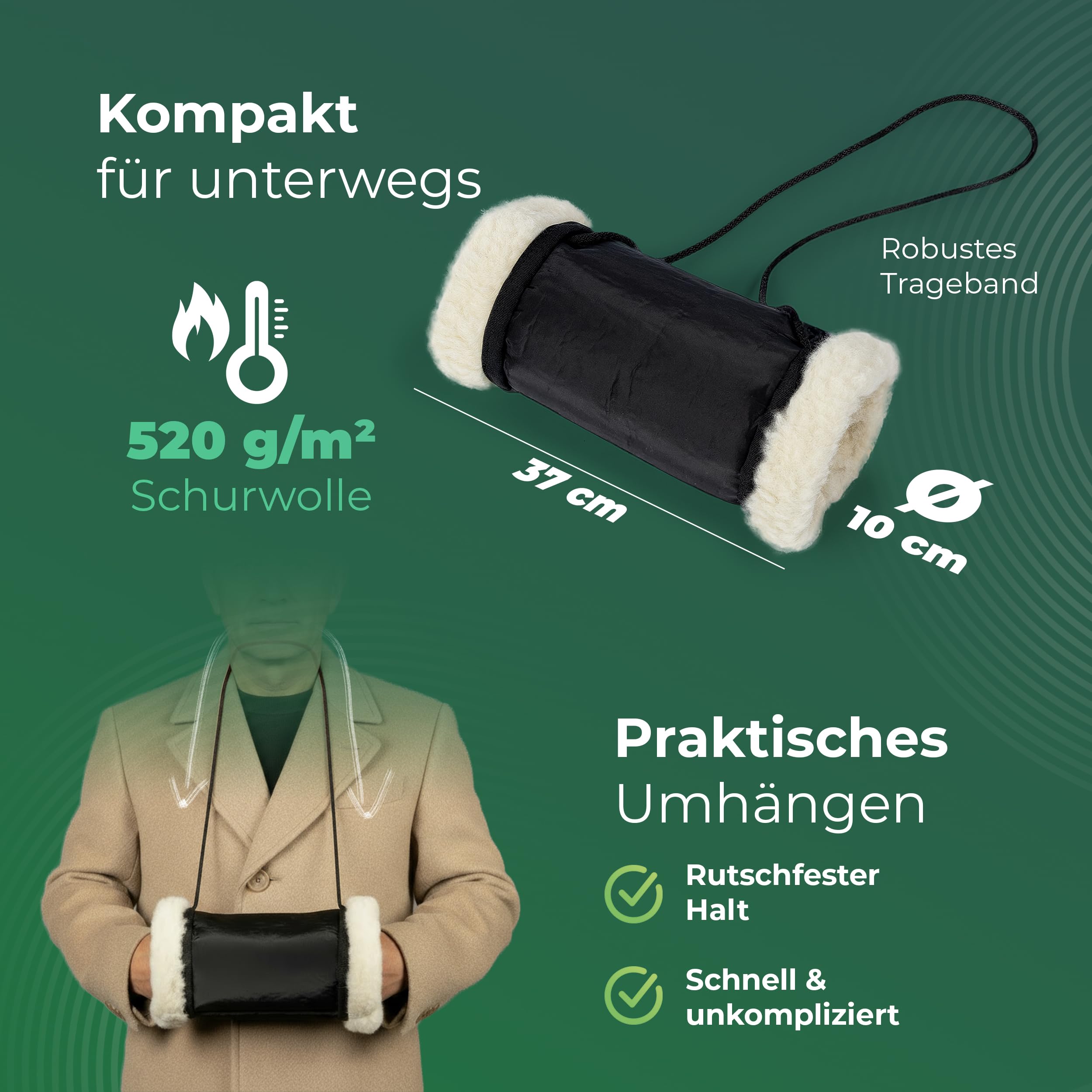 Novaliv Schurwoll-Wärmeset – Schurwoll-Fußsack & Handwärmer-Muff – Fußwärmer und Handwärmer ohne Strom aus 100% Schafwolle gegen kalte Füße und Hände auf Sofa, Couch