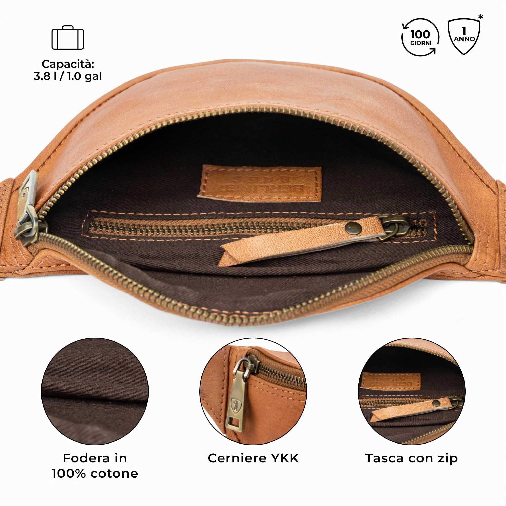 Berliner Bags Vintage Marsupio Donna Kai, Marsupio Uomo Pelle, Borsa Marsupio Donna Tracolla, Unisex - Marrone