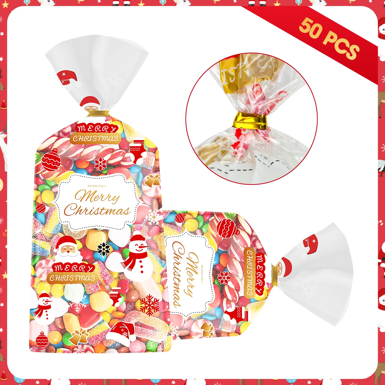 Litmitfu 50 x Geschenktüten mit Aufschrift "Merry Christmas"