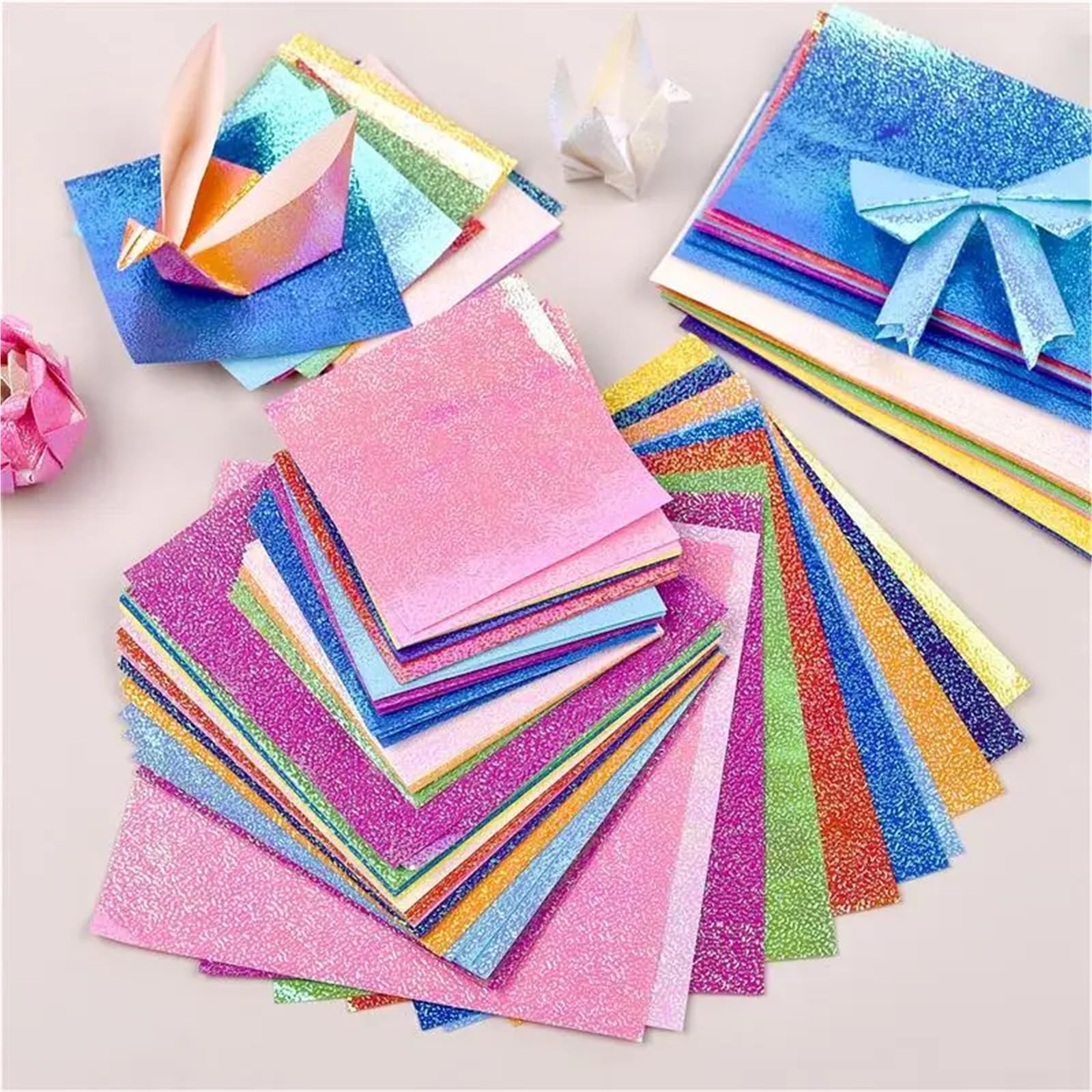100 piezas de papel origami perlado una sola cara con purpurina, hecho a mano, miles grullas plegables for niños, manualidades scrapbooking Para Decoración Y Origami(10x10cm)