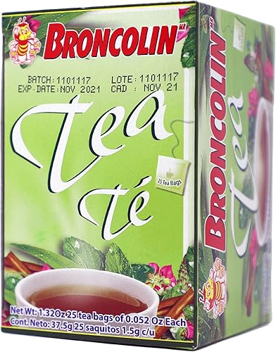 Miniatura 2 de Broncolin Té, remedio natural, té de hierbas hecho con extractos de plantas, ayuda a calmar la garganta irritada, paquete de 4 de 25 bolsas de té, 4