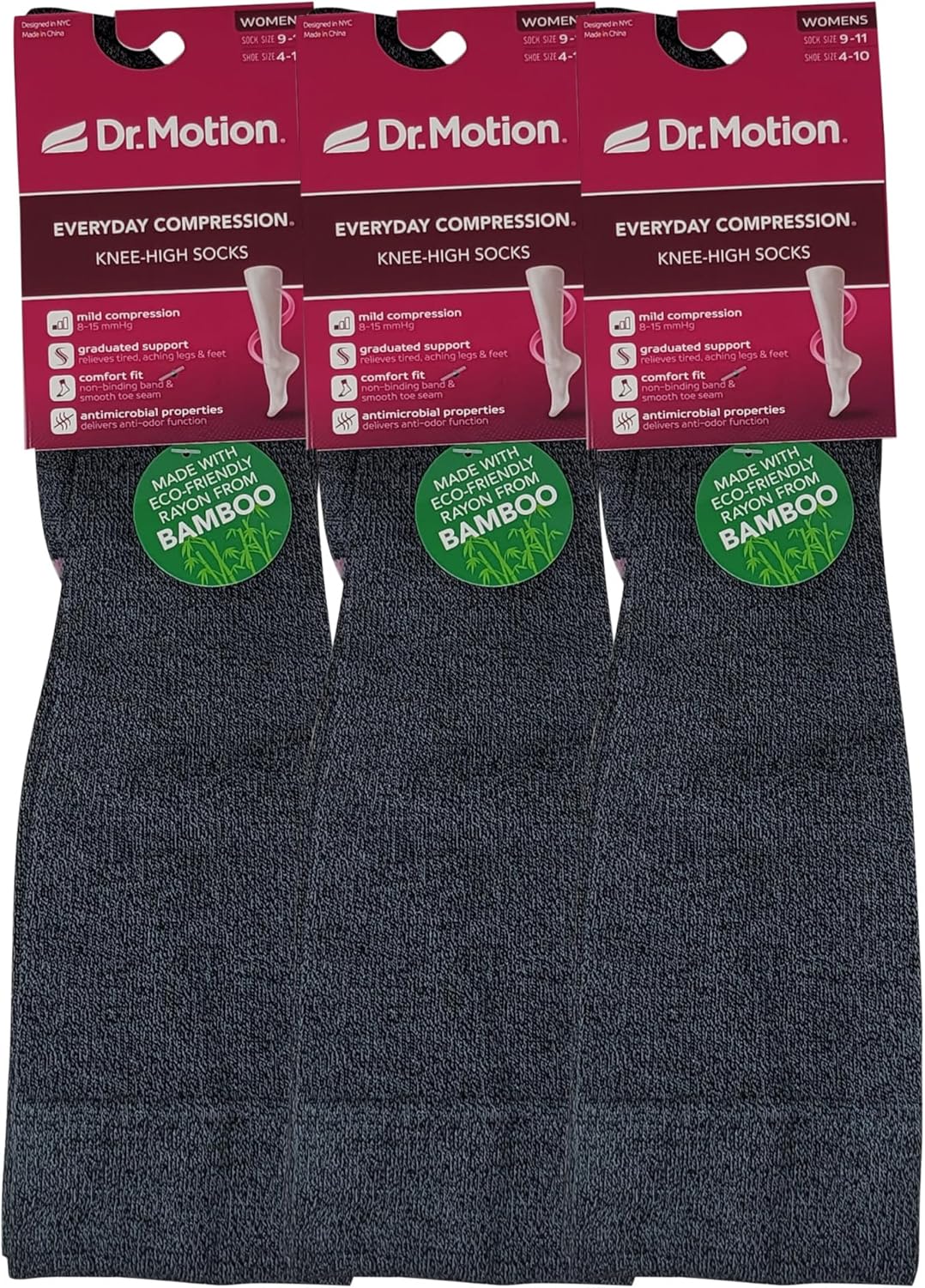 Dr. Motion Women's Bamboo Compression Knee High Socks, 3 Pairs