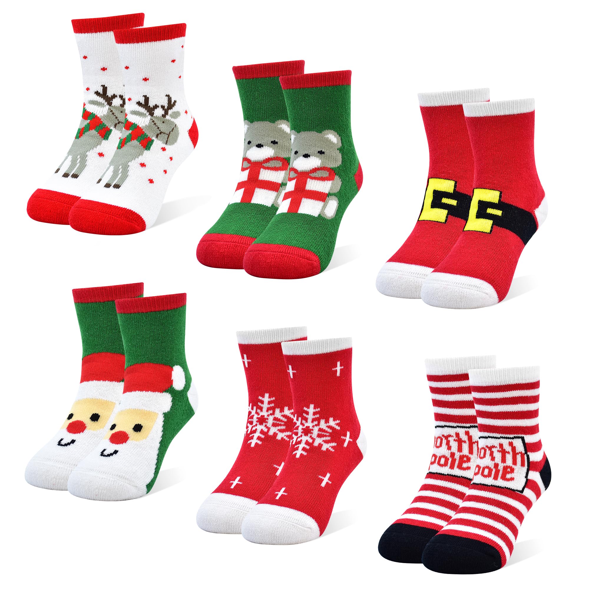 ZERULETS Kids Christmas Socks Toddler Socks Children Xmas Warm Winter Crew Socks for Boys Girls 0-9 Years(Multicolored-B,4-6 Year)